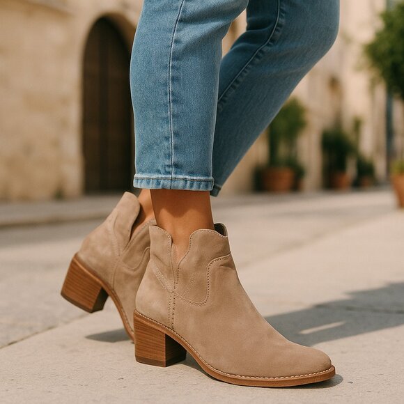 Dolce Vita Suede Leather Booties Boho Perfect Heeled Boots No size fits like a 9 - Picture 1 of 8
